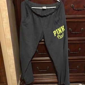 PINK Victoria's Secret Gray Sweatpants with Neon Yellow Logo